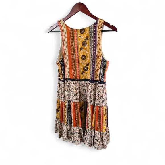 Maurices Boho Patchwork Sleeveless Tiered Dress Medium Festival Summer Rayon Med - Picture 2 of 4